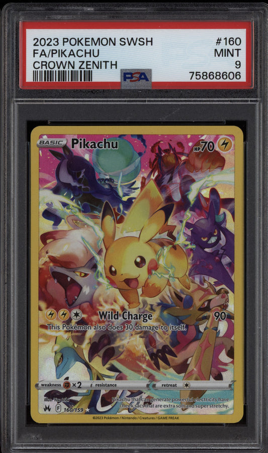 Pikachu 2023 Pokemon Sword & Shield Crown Zenith Full Art 160/159 PSA 9