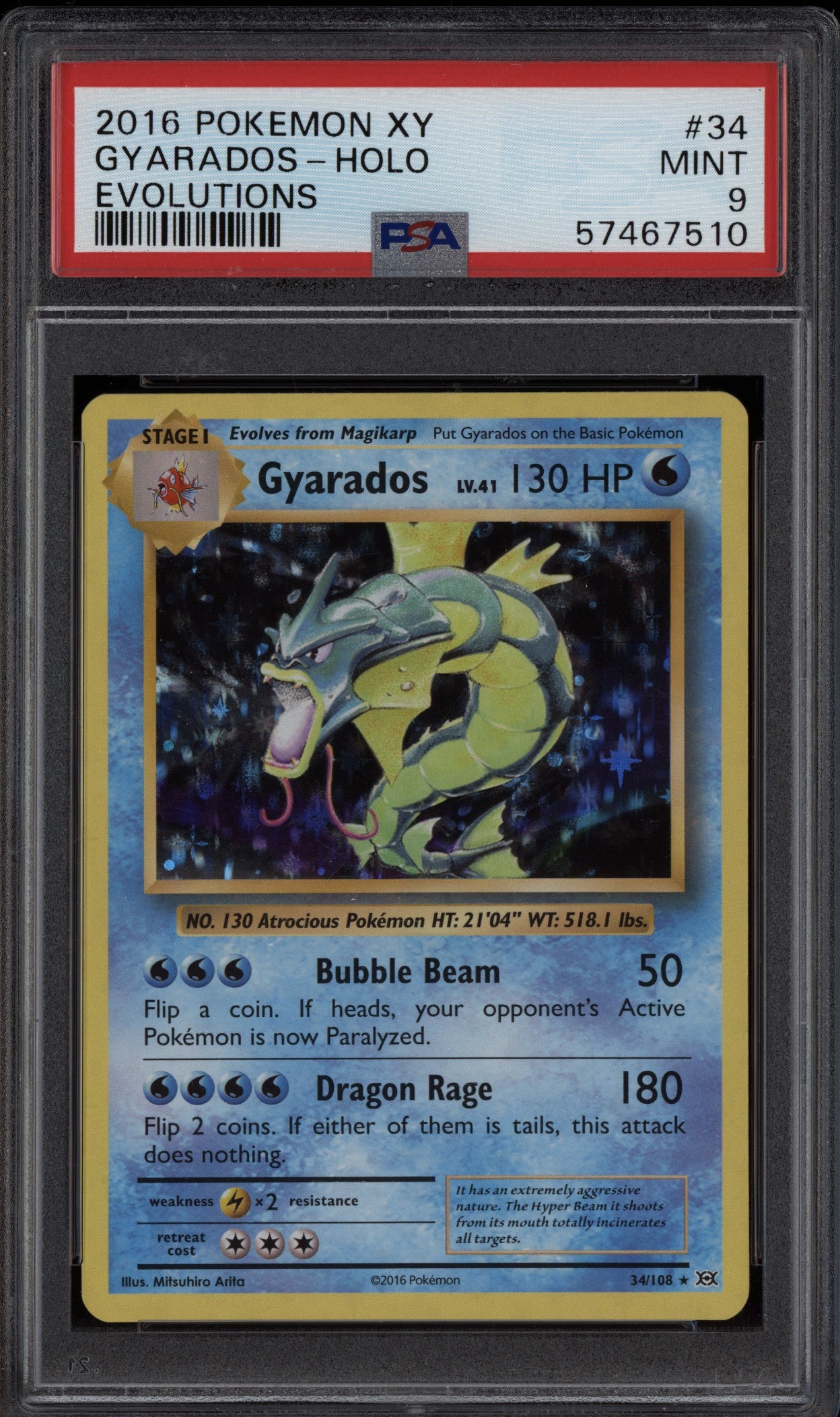 Gyarados 2016 Pokemon XY Evolutions Holo 34/108 PSA 9