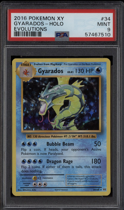 Gyarados 2016 Pokemon XY Evolutions Holo 34/108 PSA 9