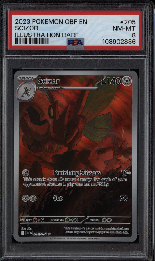 Scizor 2023 Pokemon Obsidian Flames Illustration Rare 205/197 PSA 8