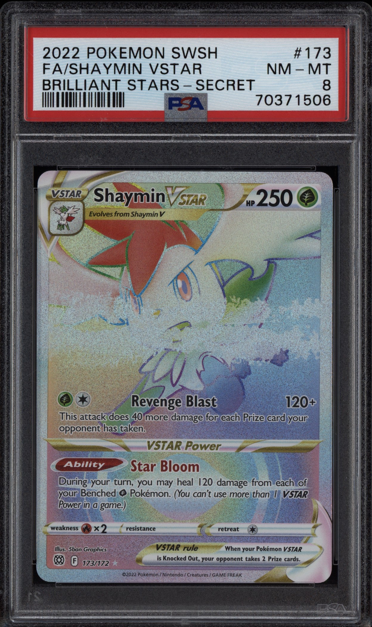 Shaymin Vstar 2022 Pokemon Sword & Shield Brilliant Stars Secret 173/172 PSA 8