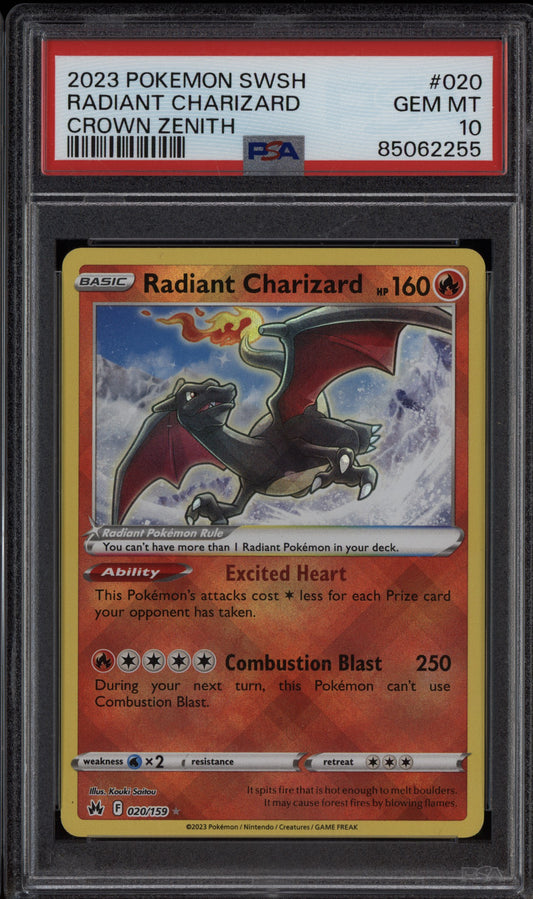 Radiant Charizard 2023 Pokemon Sword & Shield Crown Zenith 020/159 PSA 10