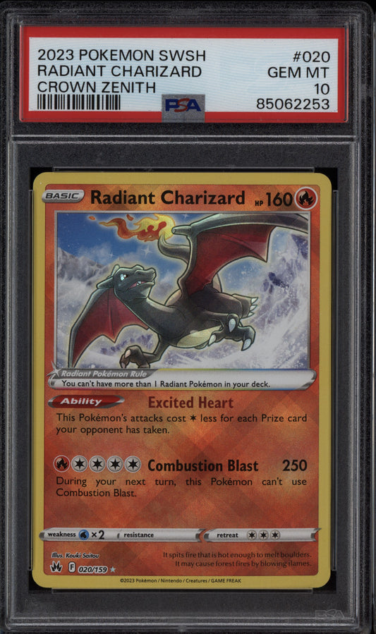 Radiant Charizard 2023 Pokemon Sword & Shield Crown Zenith 020/159 PSA 10