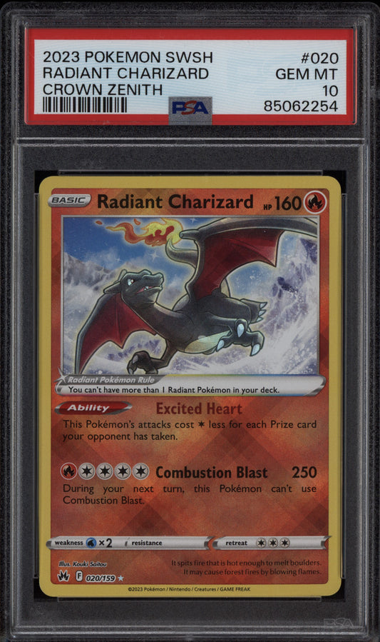 Radiant Charizard 2023 Pokemon Sword & Shield Crown Zenith 020/159 PSA 10