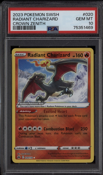 Radiant Charizard 2023 Pokemon Sword & Shield Crown Zenith 020/159 PSA 10