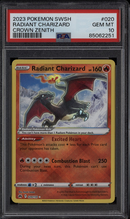 Radiant Charizard 2023 Pokemon Sword & Shield Crown Zenith 020/159 PSA 10