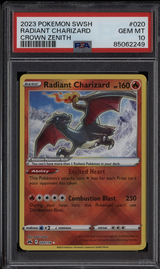 Radiant Charizard 2023 Pokemon Sword & Shield Crown Zenith 020/159 PSA 10