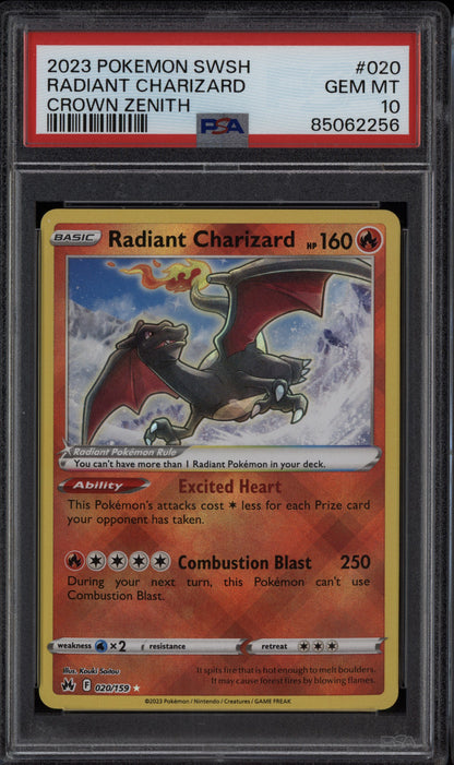 Radiant Charizard 2023 Pokemon Sword & Shield Crown Zenith 020/159 PSA 10