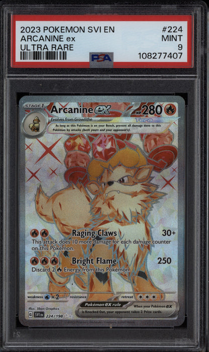 Arcanine ex 2023 Pokemon Scarlet & Violet Ultra Rare 224/198 PSA 9