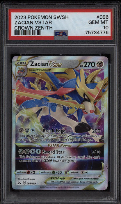 Zacian Vstar 2023 Pokemon Sword & Shield Crown Zenith 096/159 PSA 10