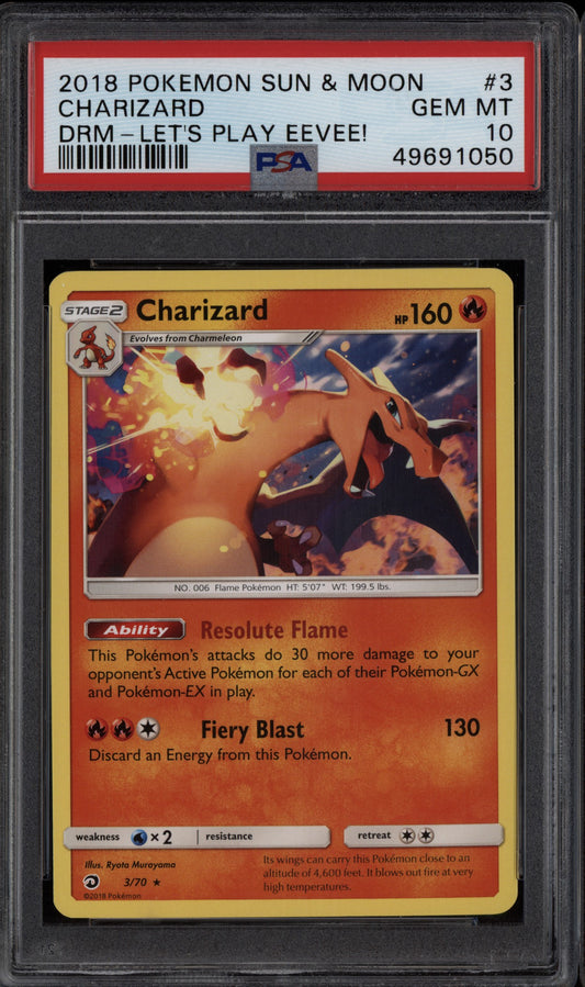 Charizard 2018 Pokemon Sun & Moon Dragon Majesty Let's Play Eevee 3/70 PSA 10