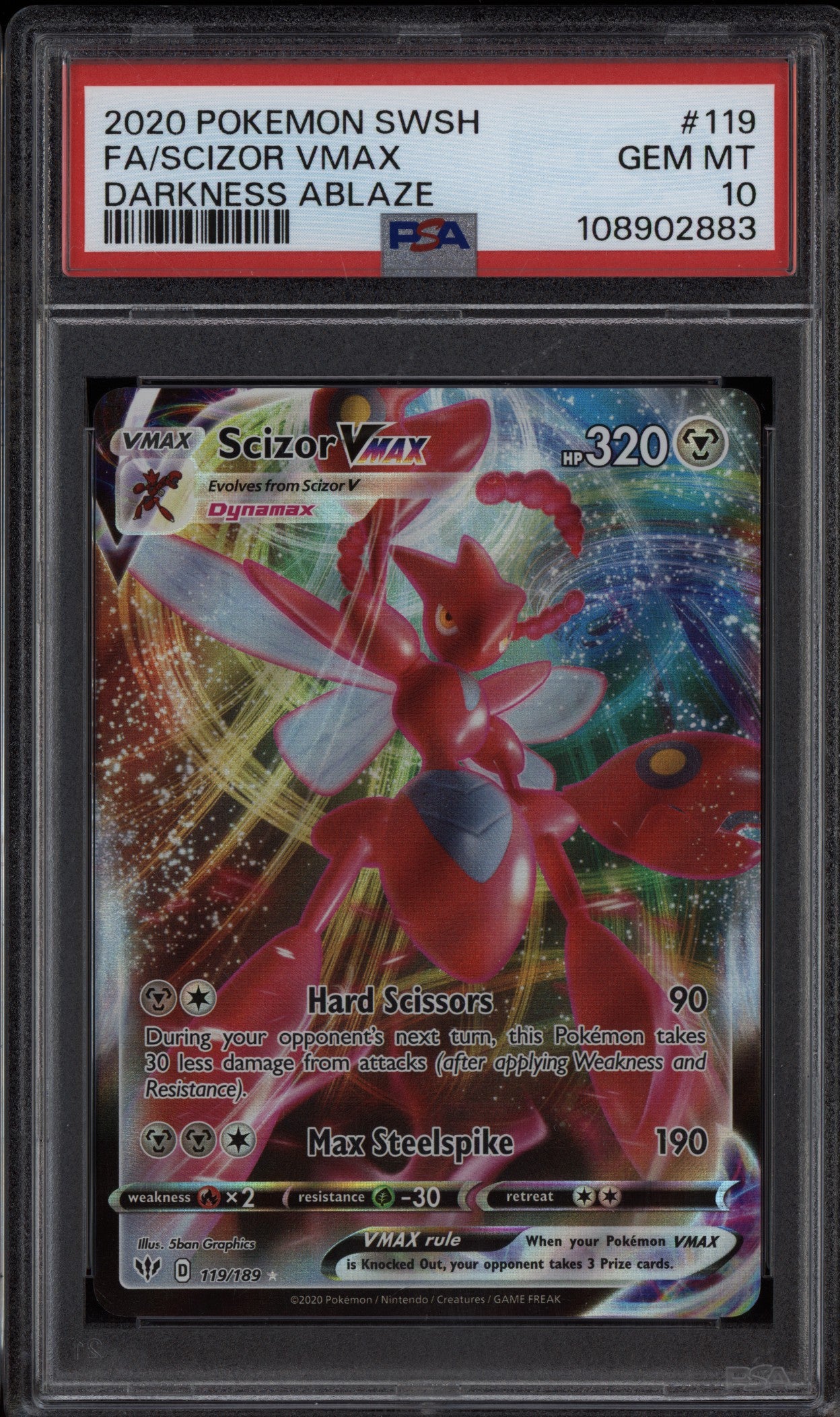 Scizor Vmax 2020 Pokemon Sword & Shield Darkness Ablaze Full Art 119/189 PSA 10