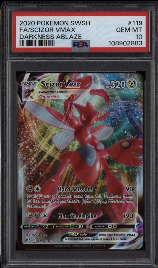 Scizor Vmax 2020 Pokemon Sword & Shield Darkness Ablaze Full Art 119/189 PSA 10