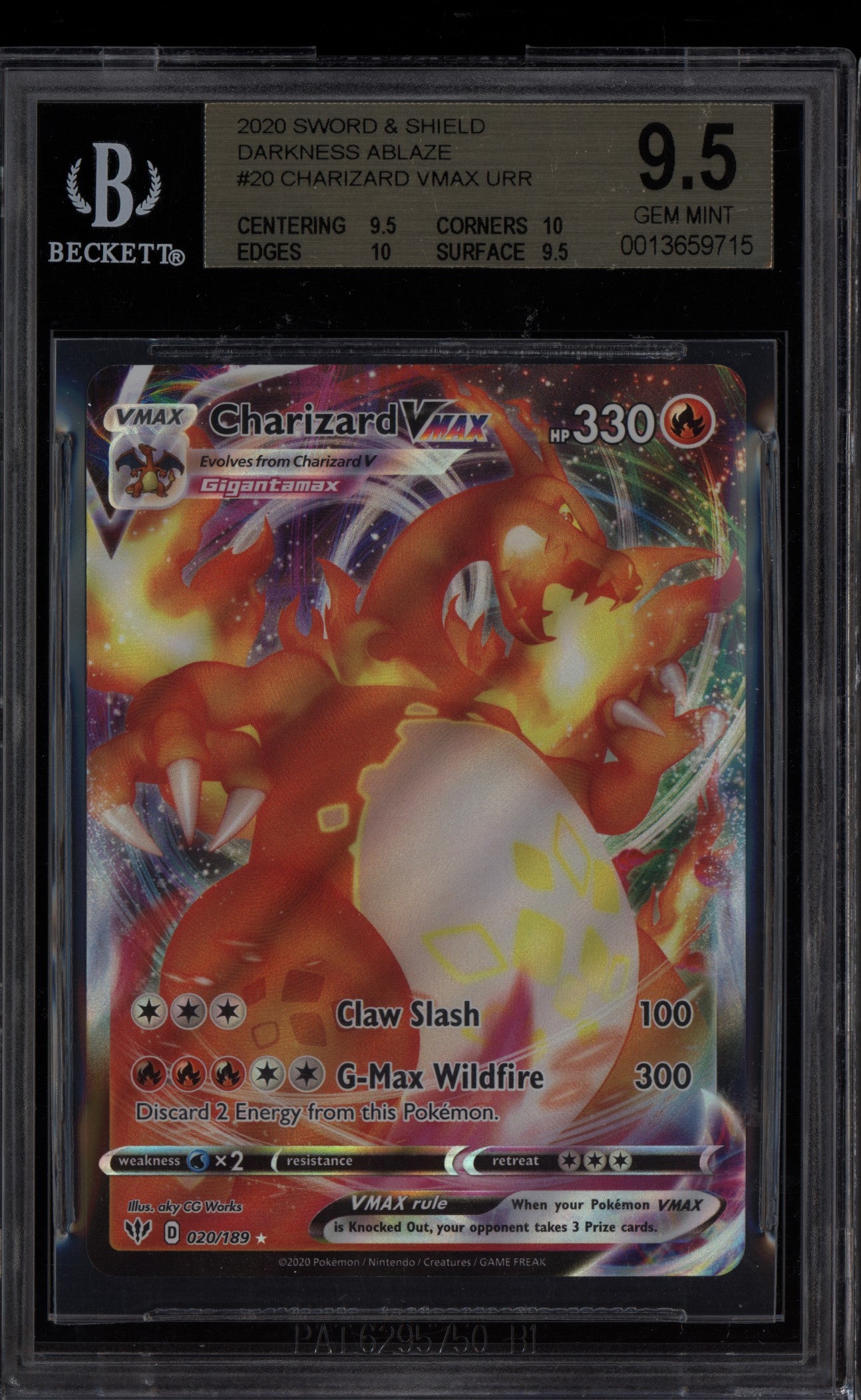 Charizard Vmax 2020 Pokemon Sword & Shield Darkness Ablaze 020/189 BGS 9.5