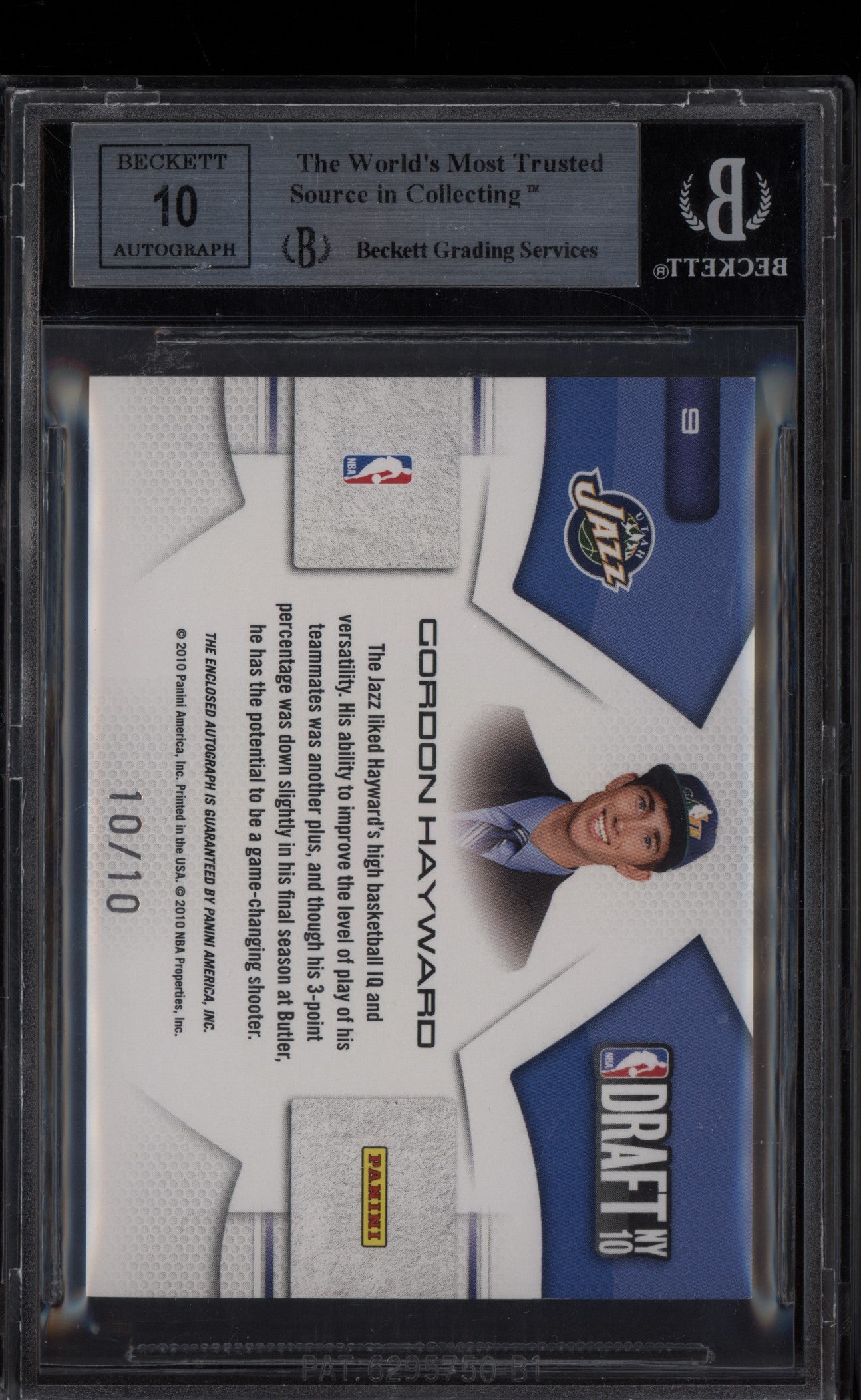 Gordon Hayward 2010-11 Panini Prestige Logoman Signatures Auto RC 10/10 BGS 9/10