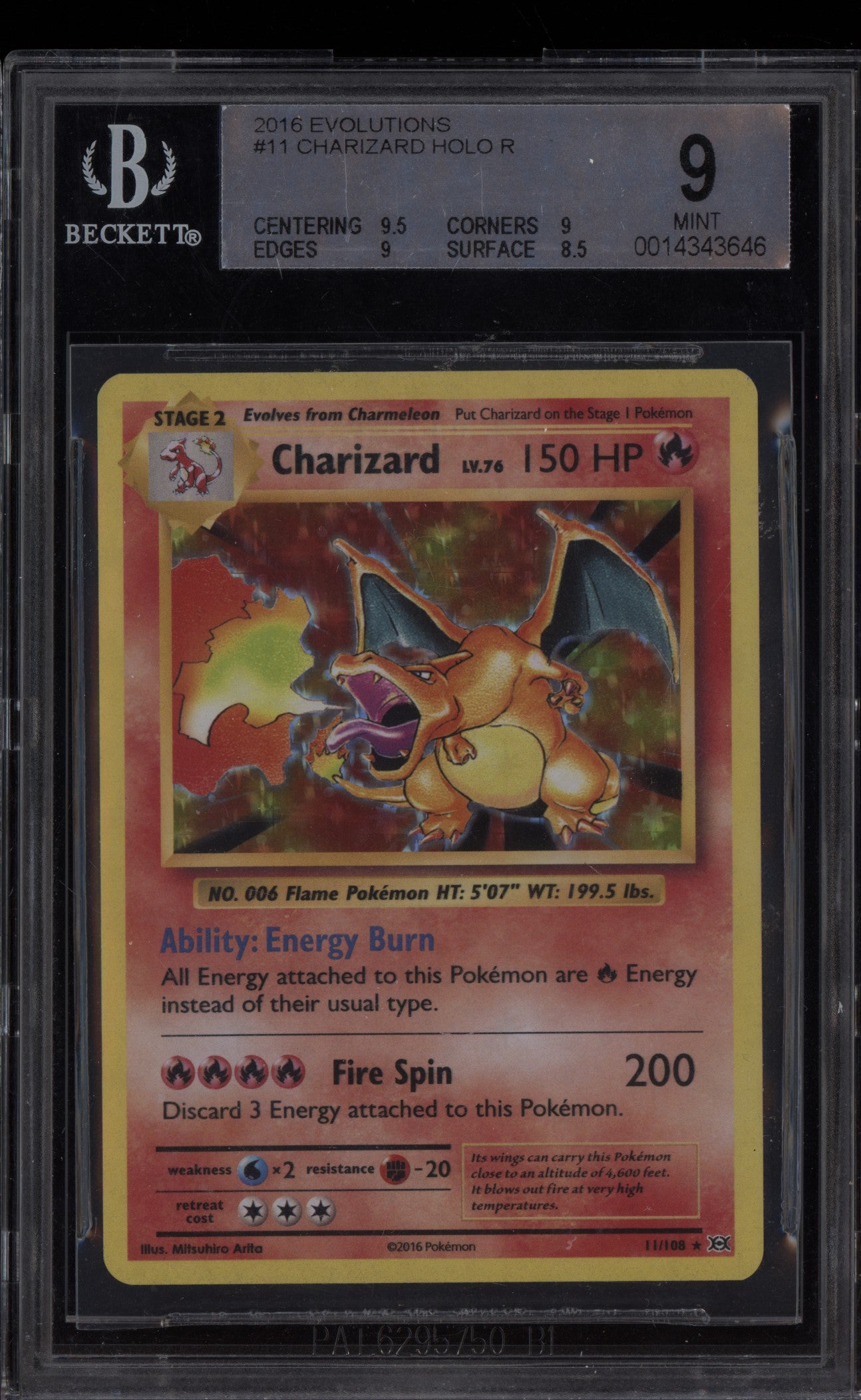 Charizard 2016 Pokemon XY Evolutions Holo 11/108 BGS 9
