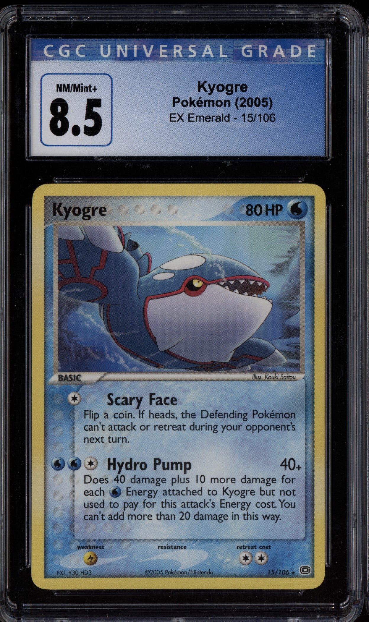 Kyogre 2005 Pokemon EX Emerald 15/106 CGC 8.5