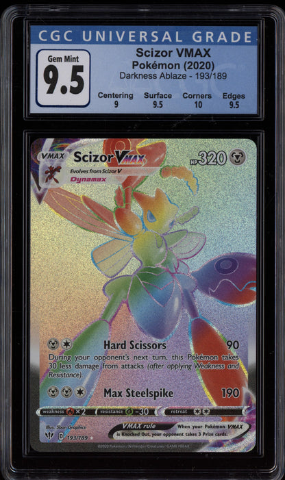 Scizor Vmax 2020 Pokemon Sword & Shield Darkness Ablaze Secret 193/189 CGC 9.5