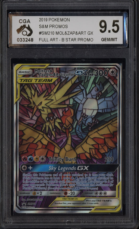 Moltres & Zapdos & Articuno GX 2019 Pokemon Sun & Moon Promo SM210 CGA 9.5