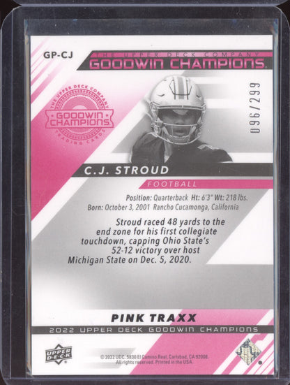 CJ Stroud 2022 Upper Deck Goodwin Champions Pink Traxx RC 96/299