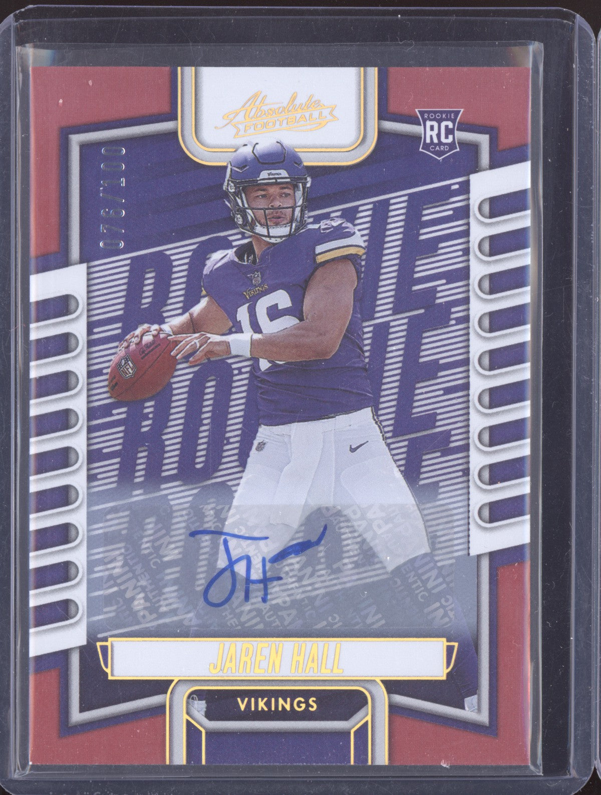 Jaren Hall 2023 Panini Absolute Signature Rookie Auto Red RC 76/100