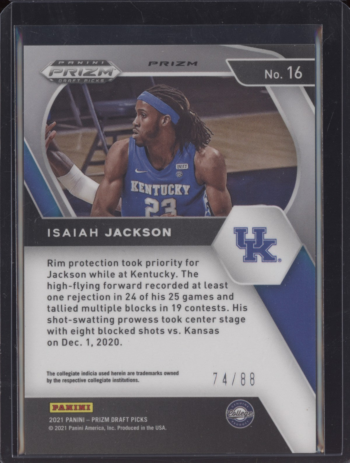 Isaiah Jackson 2021-22 Panini Prizm Draft Choice Red RC 74/88