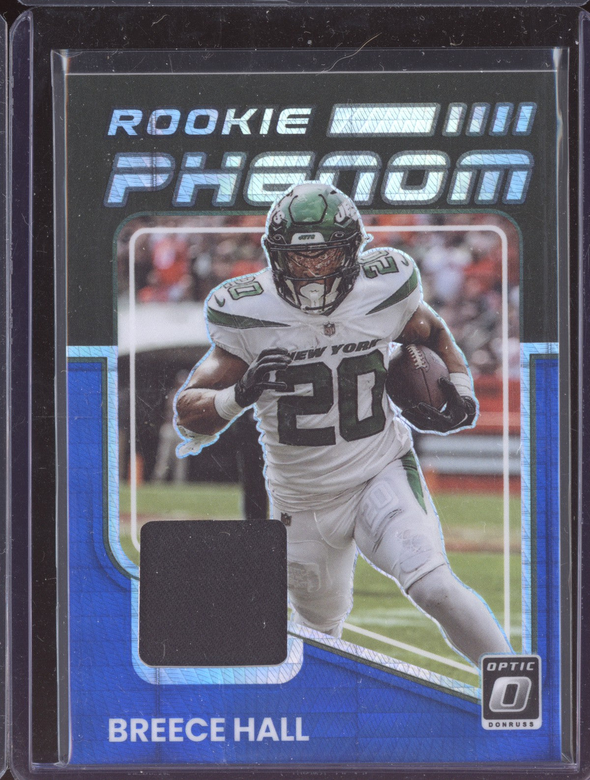 Breece Hall 2022 Panini Donruss Optic Rookie Phenom Jersey Blue Hyper RC