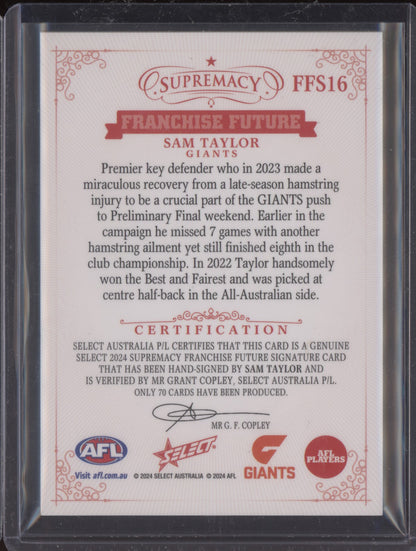 Sam Taylor 2024 Select Supremacy Franchise Future Signature 37/70