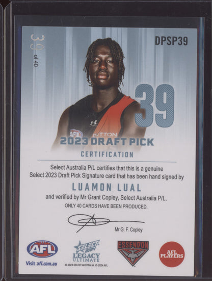 Luamon Lual 2024 Select Legacy Draft Pick Signature Platinum Draft # RC 39/40