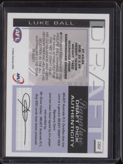 Luke Ball 2002 Select Exclusive Draft Pick Signature RC