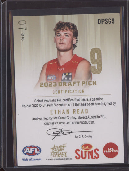 Ethan Read 2024 Select Legacy Ultimate Draft Pick Signature Gold Low RC 07/85