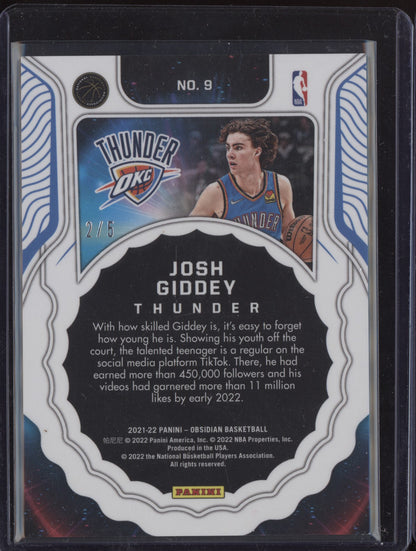 Josh Giddey 2021-22 Panini Obsidian Supernova Red Electric Etch RC 2/5