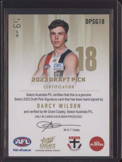 Darcy Wilson 2024 Select Legacy Ultimate Draft Pick Signature Gold RC 59/85