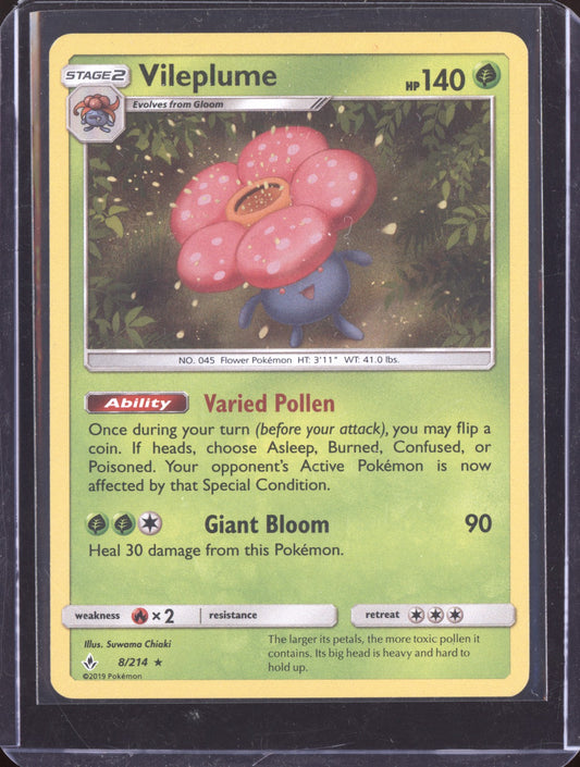 Vileplume 2019 Pokemon Unbroken Bonds Rare Holo 008/214