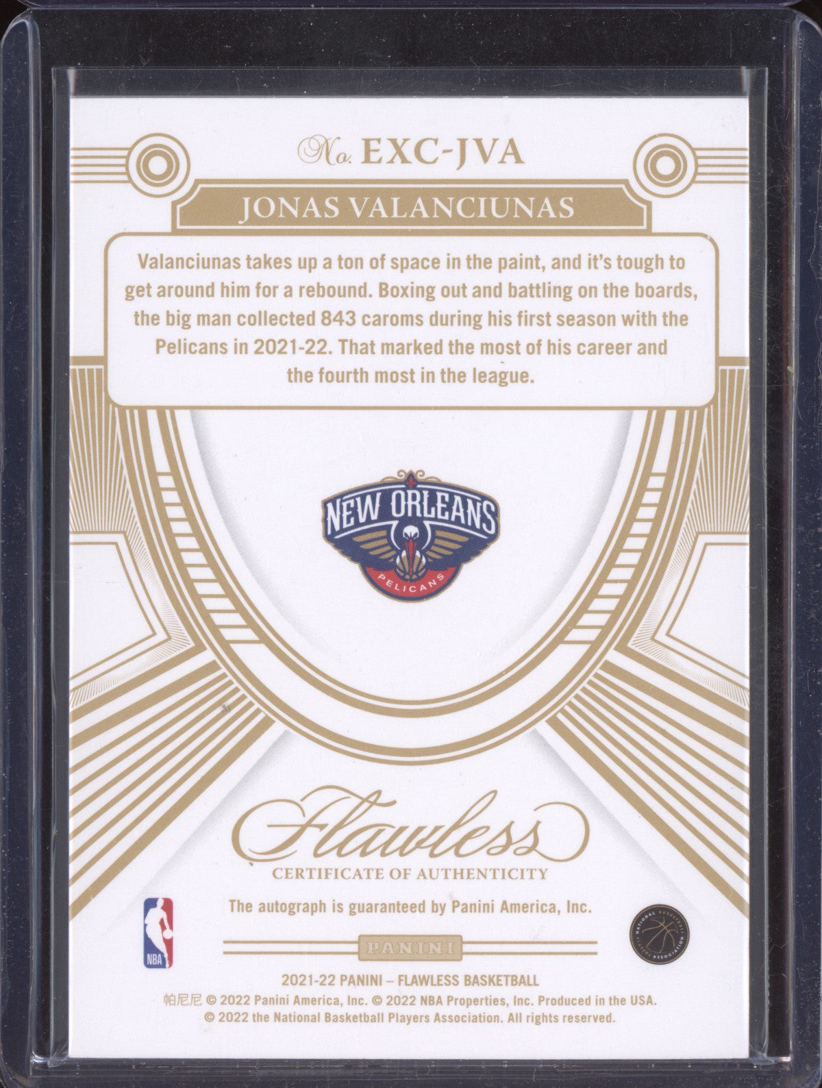 Jonas Valanciunas 2021-22 Panini Flawless Excellence Auto Gold 2/10