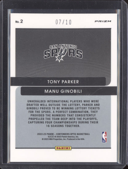 Parker Manu Ginobili 2022 Panini Contenders Optic Legendary Tandems Gold /10