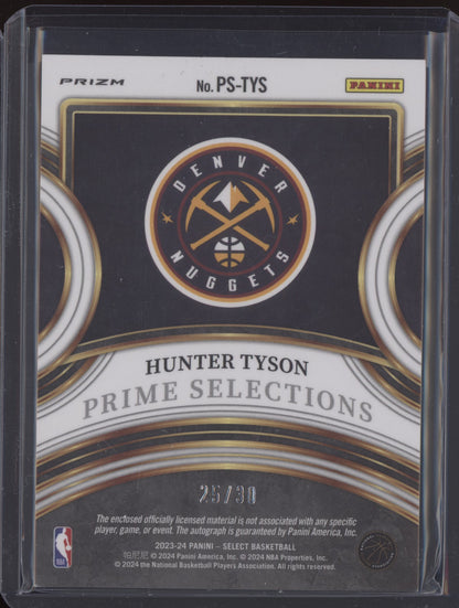 Hunter Tyson 2023 Panini Select Prime Selections Orange FOTL Patch Auto RC /30
