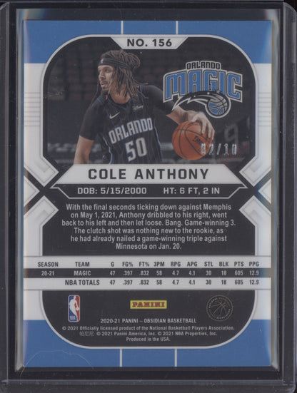 Cole Anthony 2020-21 Panini Obsidian Yellow Electric Etch RC 2/10
