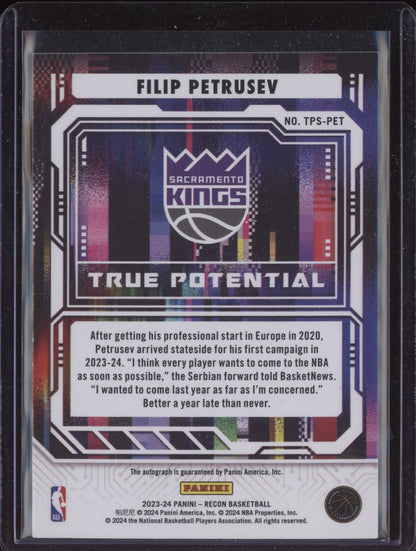 Filip Petrusev 2023-24 Panini Recon True Potential Auto RC