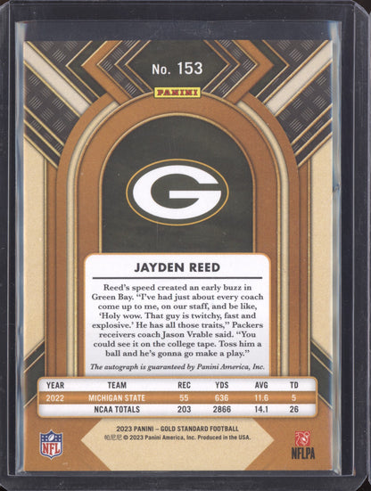 Jayden Reed 2023 Panini Gold Standard Rookie Auto RC 72/199