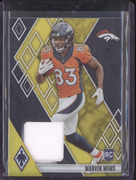 Marvin Mims 2023 Panini Phoenix Rookie Memorabilia Jersey Yellow Prime RC 9/50