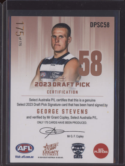 George Stevens 2024 Select Legacy Ultimate Draft Pick Signature Copper RC /175