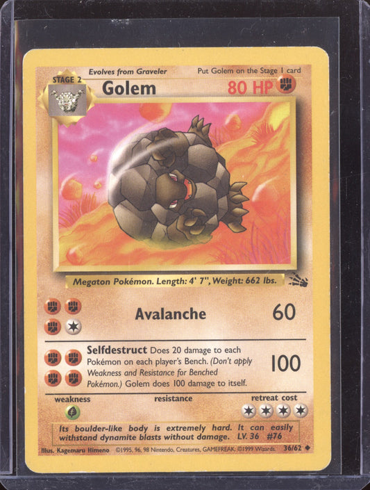 Golem 1999 Pokemon Fossil Rare 36/62