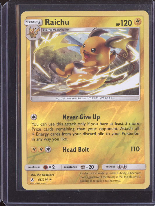 Raichu 2019 Pokemon Unbroken Bonds Reverse Holo 055/214