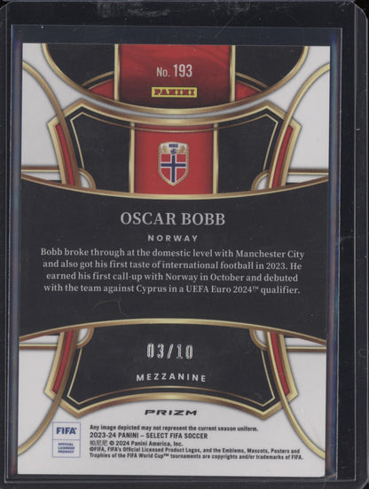 Oscar Bobb 2023-24 Panini Select FIFA Gold Wave RC 3/10