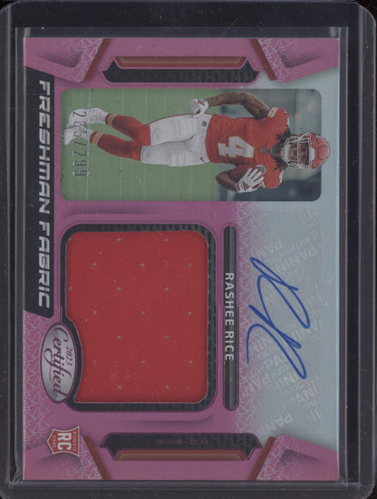 Rashee Rice 2023 Panini Certified Freshman Fabric Jersey Auto Pink RC 265/299