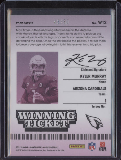 Kyler Murray 2021 Panini Contenders Optic Winning Ticket Orange 43/50