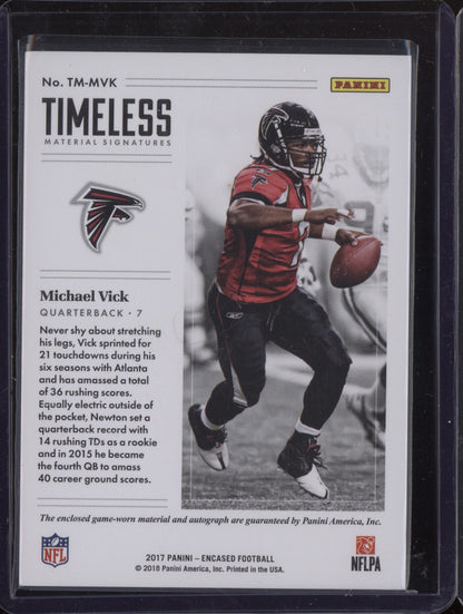 Michael Vick 2017 Panini Encased Timeless Material Signatures Jersey Auto 13/25