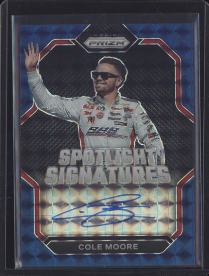 Cole Moore 2023 Panini Prizm Racing Spotlight Signatures Blue Reactive 12/49