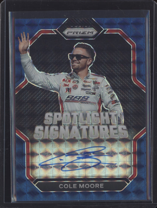 Cole Moore 2023 Panini Prizm Racing Spotlight Signatures Blue Reactive 12/49